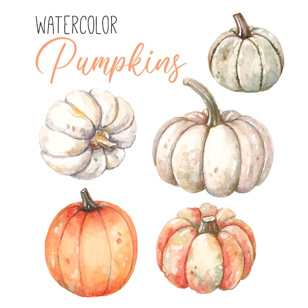 Watercolor set with autumn pumpkins