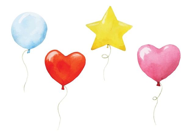 watercolor set with colored balloons isolated on white background collection of festive balloons