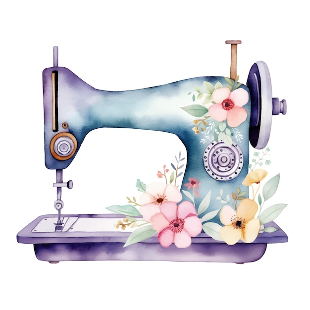 watercolor sewing machine and flora