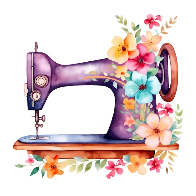 watercolor sewing machine and flora