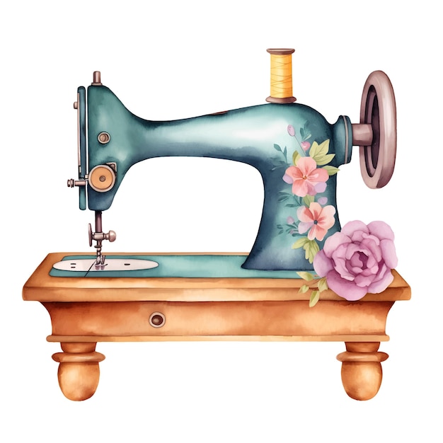 watercolor sewing machine and flora