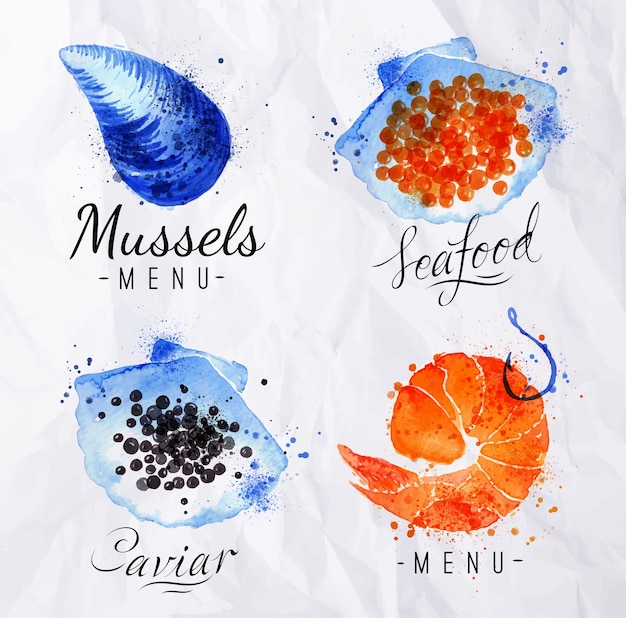 Vector watercolor signs seafood