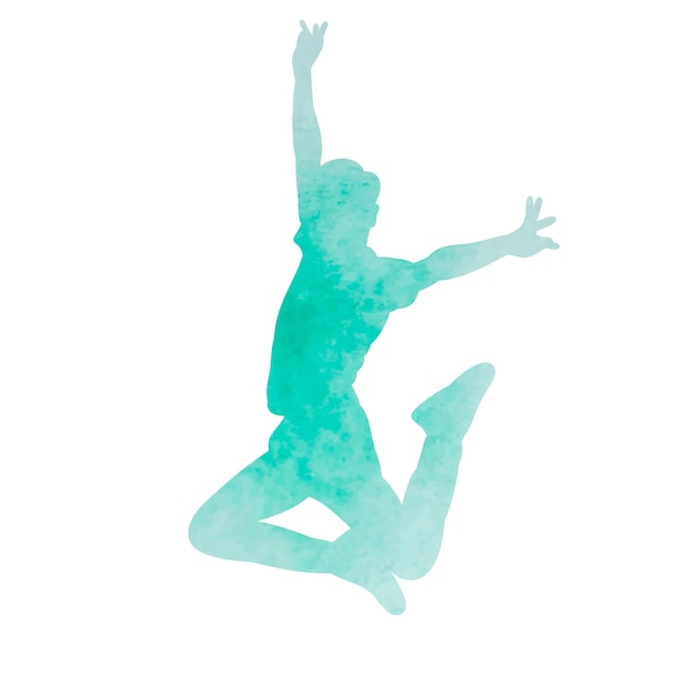 Watercolor silhouette of a guy jumping