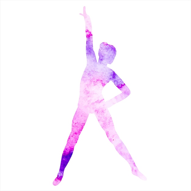 Vector watercolor silhouette lilac girl gymnast