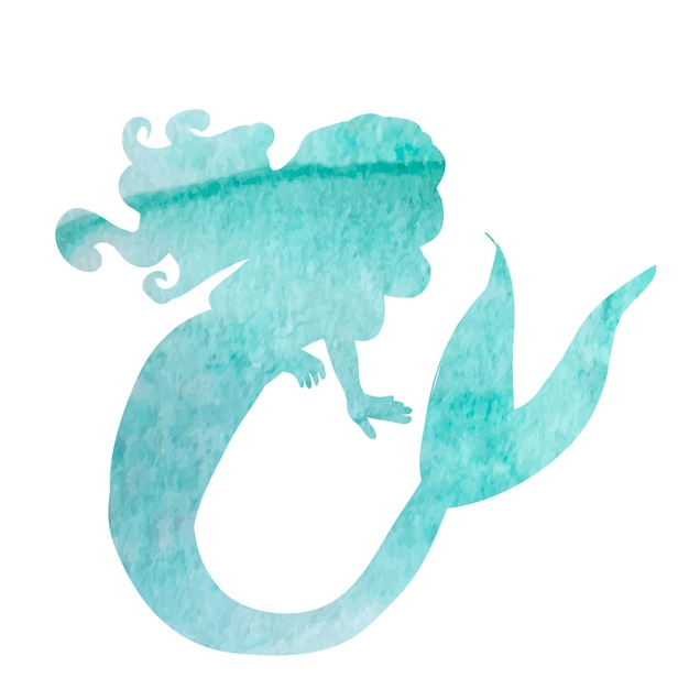 Watercolor silhouette mermaid