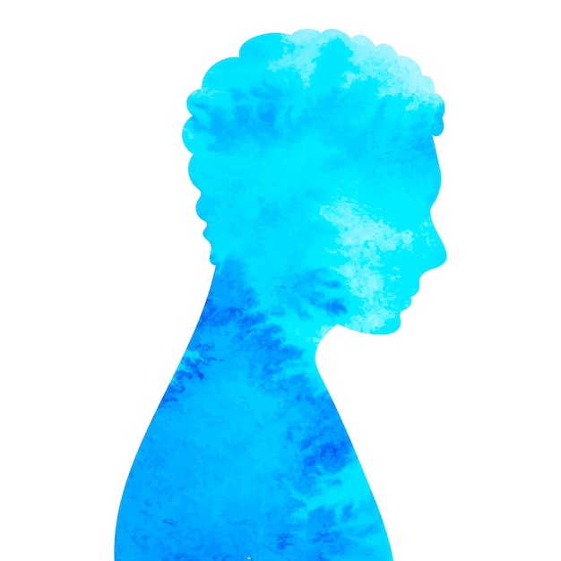 Watercolor silhouette portrait man in profile