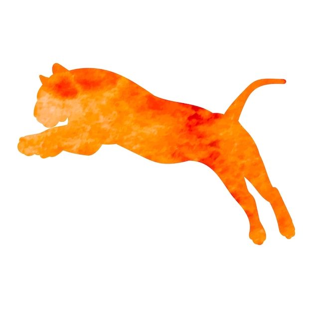 Watercolor silhouette tiger jumping