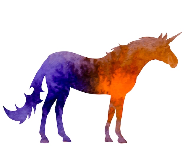 Watercolor silhouette unicorn