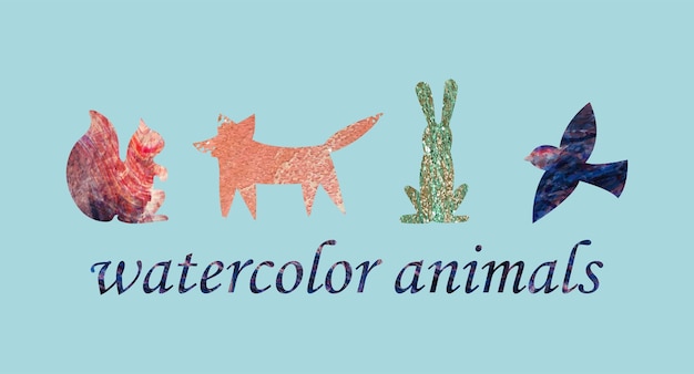 Watercolor silhouettes of animals