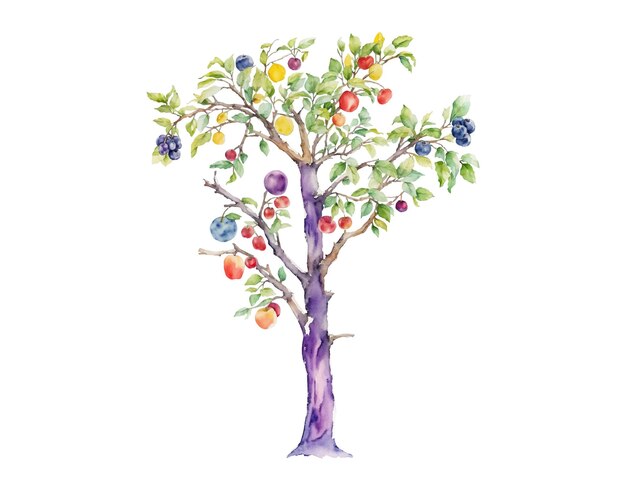 Vector watercolor singe tree vector illustrations