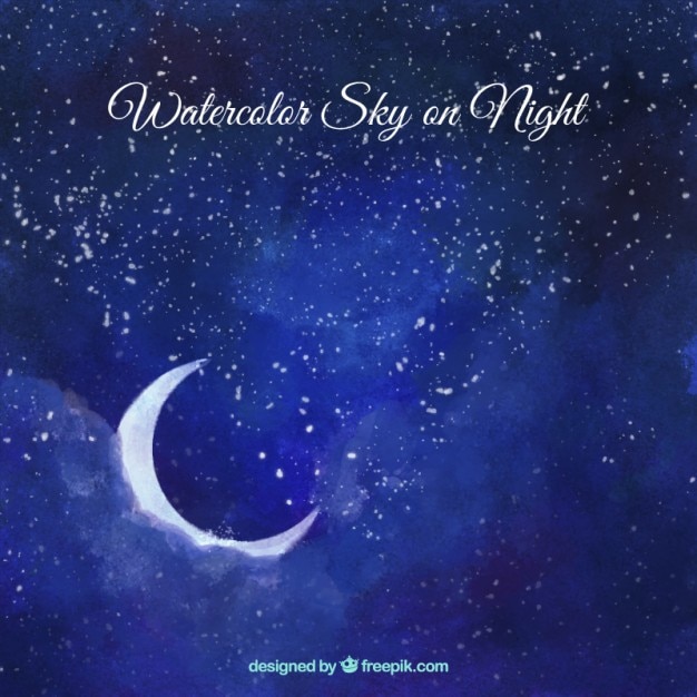 Watercolor sky with moon and stars background