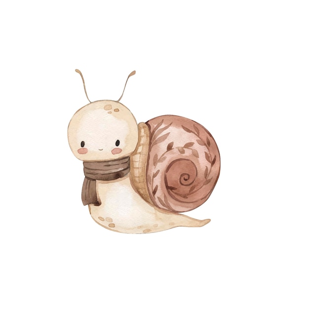 Vector watercolor snail illustration for kids