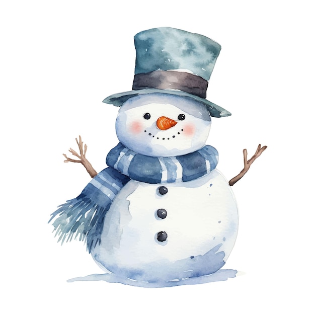 Watercolor snowman on white background