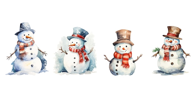 Watercolor snowman on white background