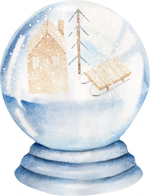 Vector watercolor snowy glass ball