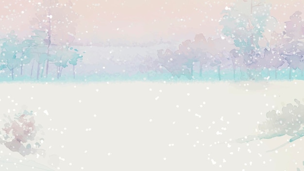 Vector watercolor snowy winter landscape vector