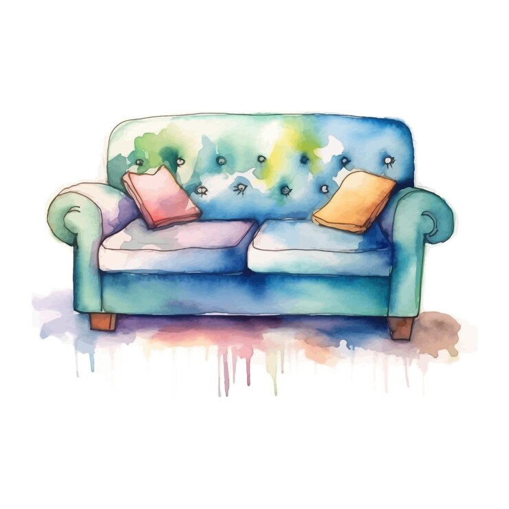 Vector watercolor sofa white background