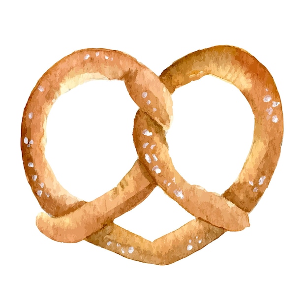 Vector watercolor soft pretzel. bavarian traditional bread. food hand painted illustration for octoberfest