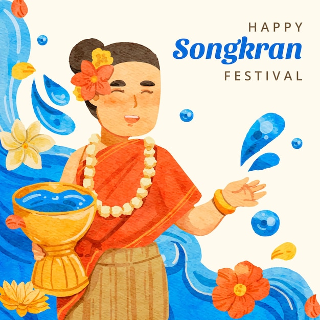 Vettore illustrazione di songkran dell'acquerello