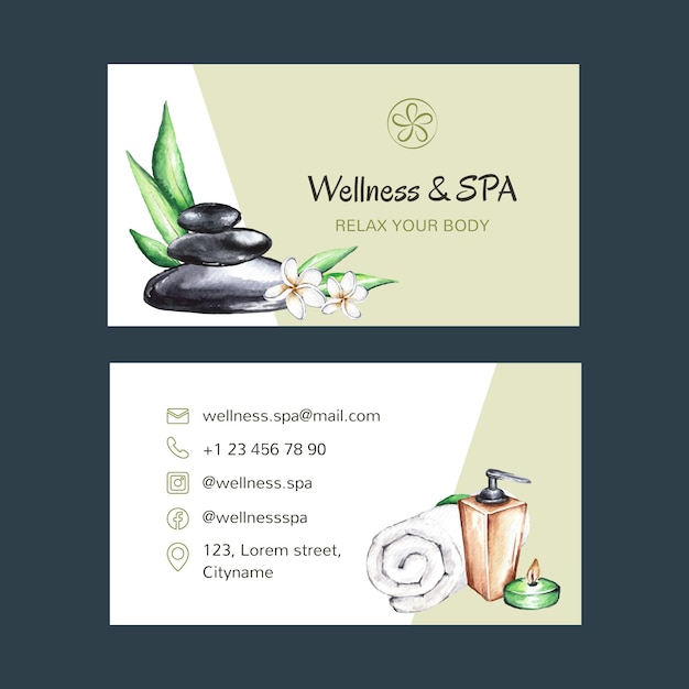 Vector watercolor spa business card template