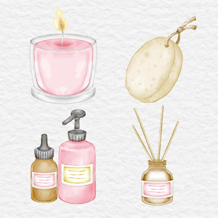 Vector watercolor spa and sauna selfcare element collection set