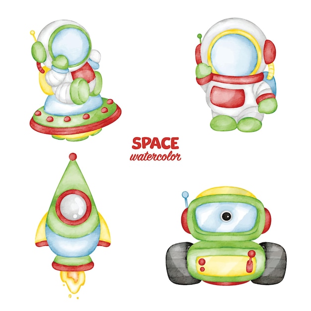 Vector watercolor space universe cartoon clip art