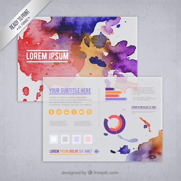 Vector watercolor splashes brochure