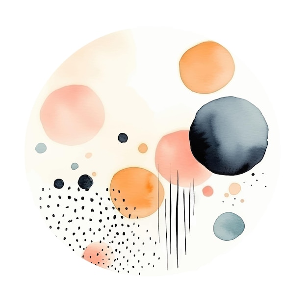 Vector watercolor splashes ink drops brush strokes and gold lines round contour frame vector template
