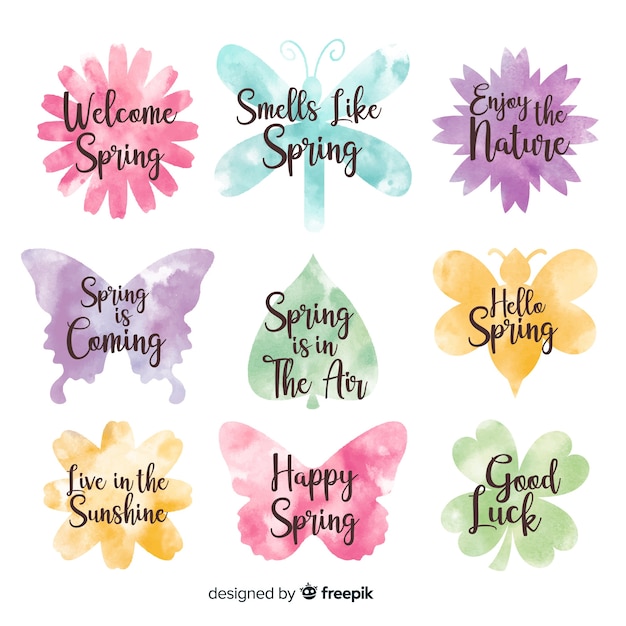 Vector watercolor spring badge collection