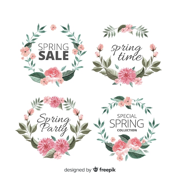 Vector watercolor spring badge collection