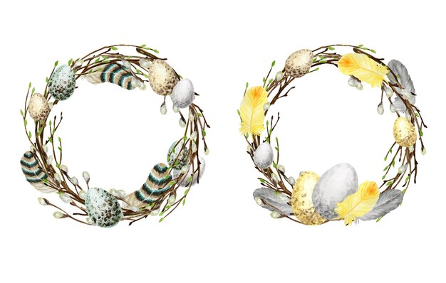 watercolor spring easter wreath set illustration