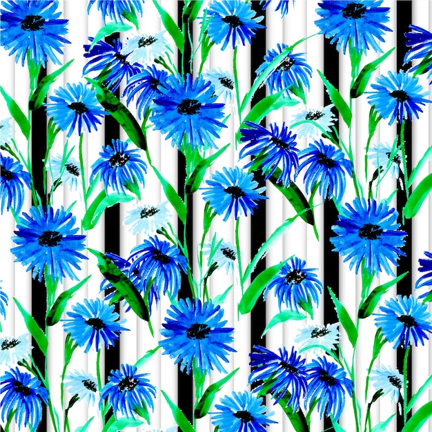 Vector watercolor spring floral background with stripes