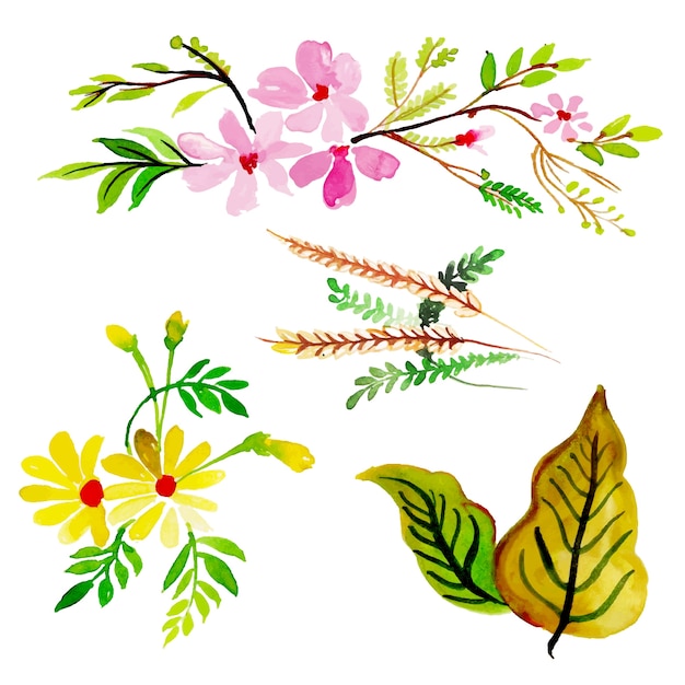 수채화 봄 꽃과 나뭇잎 컬렉션