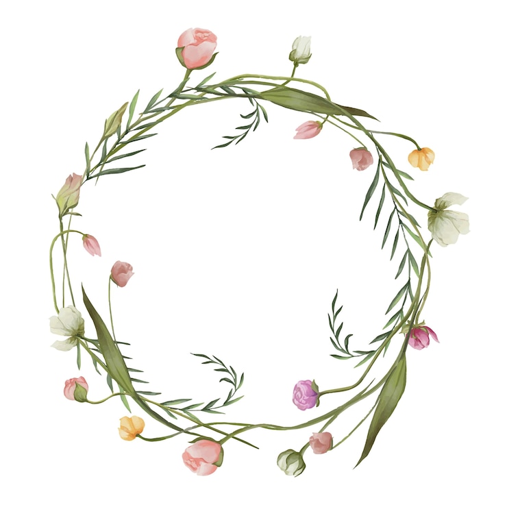 Vector watercolor spring floral wreath with floral buds and bugeons