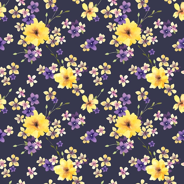 Watercolor spring flowers seamless pattern