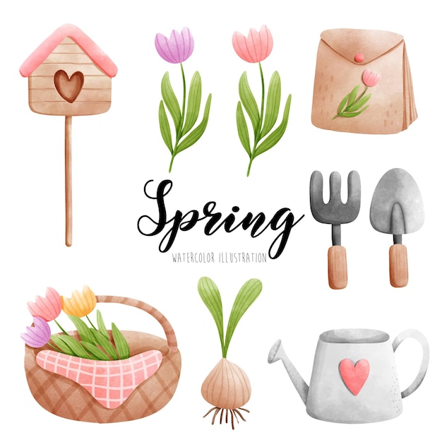 Vector watercolor spring happy spring vector illustration