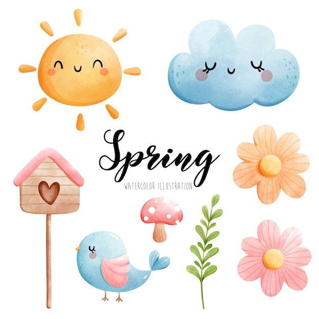 Vector watercolor spring happy spring vector illustration