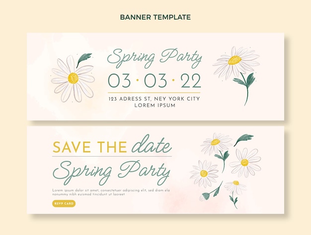 Vector watercolor spring horizontal banners set