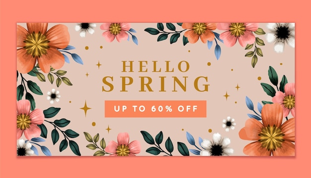 Vector watercolor spring horizontal sale banner template