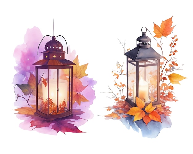 Watercolor Spring Lantern illustration Vintage lantern collection