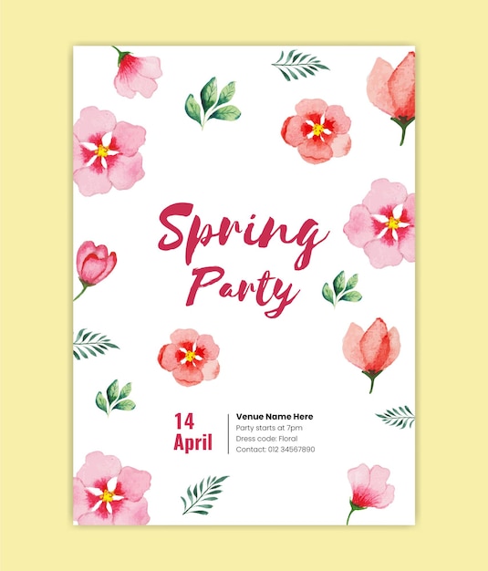 Vector watercolor spring party flyer