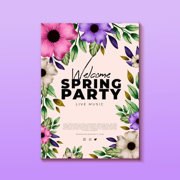 Watercolor spring party vertical poster template