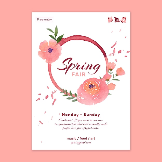 Vector watercolor spring poster template