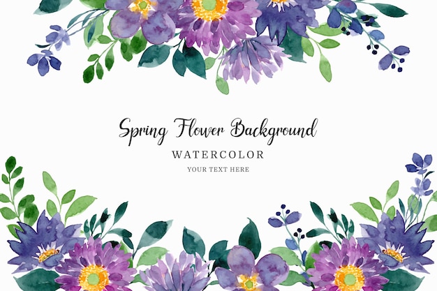 Watercolor spring purple green floral background