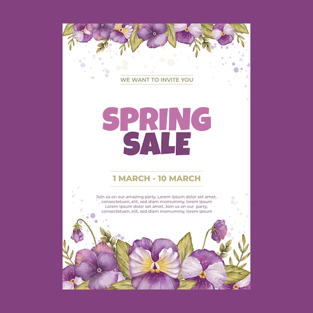 Watercolor spring vertical poster template