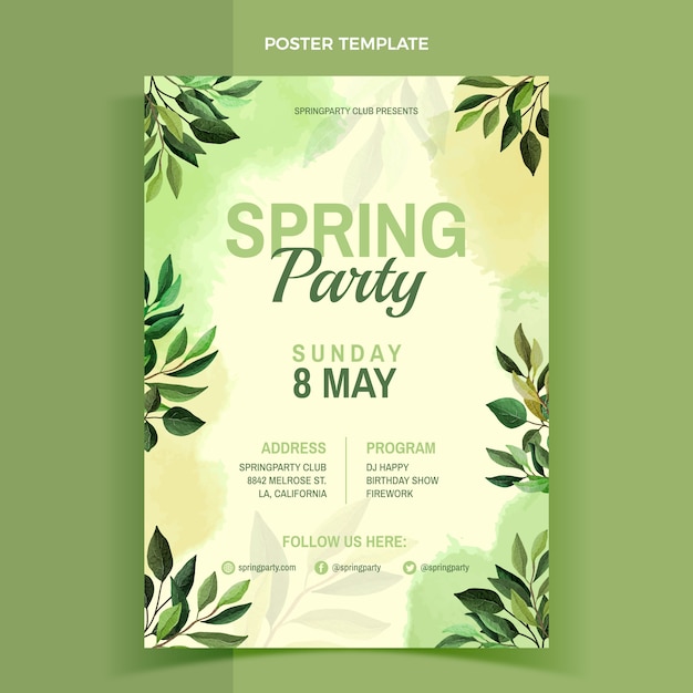 Vector watercolor spring vertical poster template