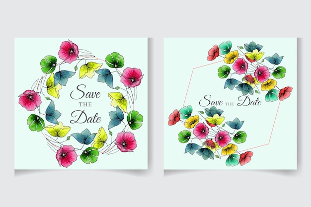 Watercolor square floral Frame or wedding invitation card template or Seamless pattern background