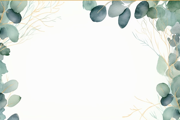 유칼립투스 포도나무 와 장식적 인 잎 을 가진 수채화 사각형 프레임