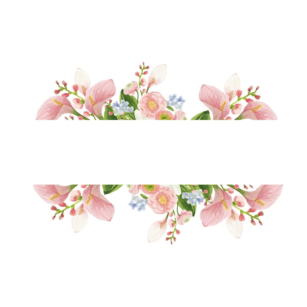 Vettore cornice quadrata dell'acquerello con fiori rosa