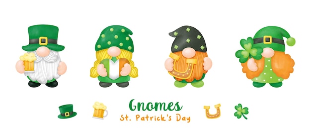 Watercolor St Patrick's Day Gnomes Clipart Digital painting